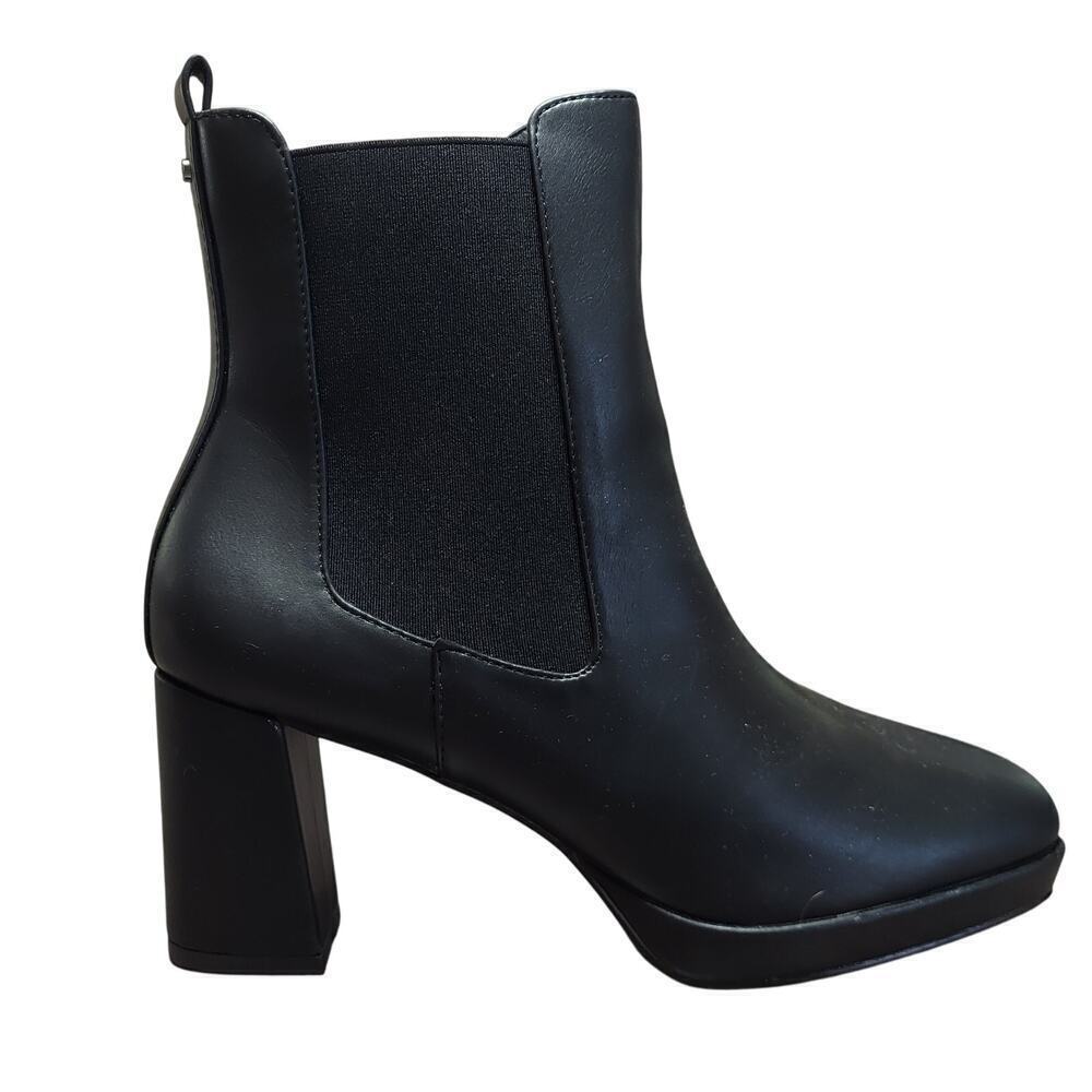 French Connection Black Vegan Leather Penny Block Heel Chelsea Boots